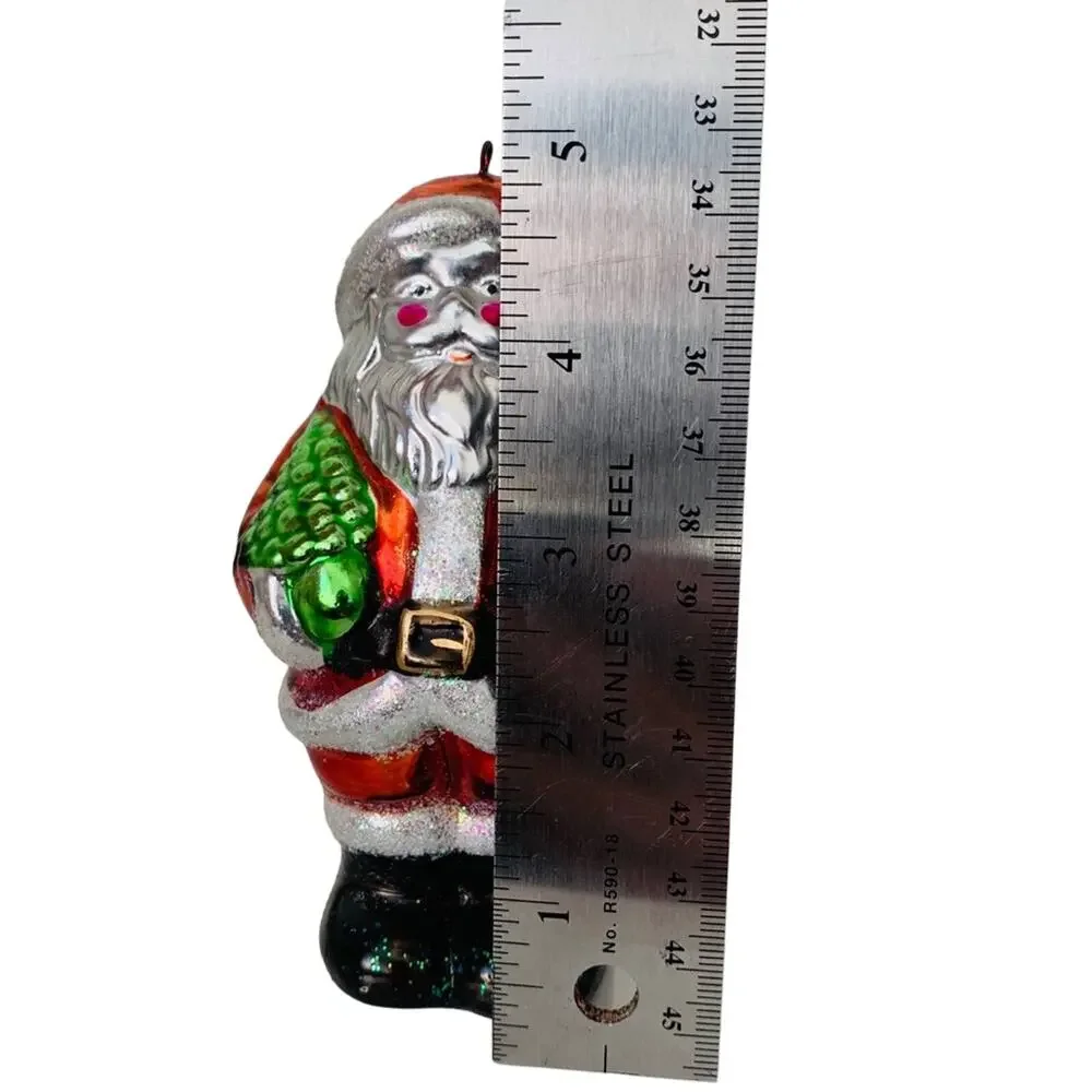 Vintage Metallic Ceramic Santa Ornament by World Bazaar